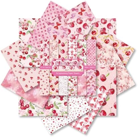 6in Pink Cherry Scrapbooking Paper Pad, 24 Sheets Aesthetic Patterned Decor for Collage Decoupage Junk Journals Wrapping Folded Materials Arts Gift Card Making DIY Crafts Origami Photo Album