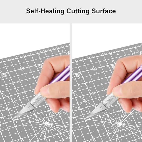 Headley Tools 12"x12" Rotating Cutting Mat, Self Healing Mat with 360-Degree Rotation & Anti-Slip Base, Sewing Board Cutting Mat Perfect for Fabric Quilting Leather Hobby Project, Grey