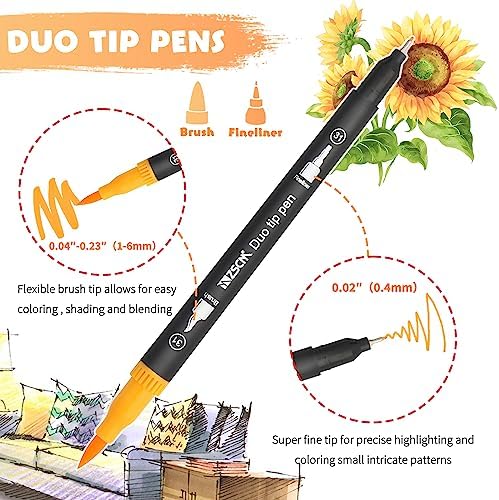 ZSCM 60 Colors Markers for Adult Coloring Books No Bleeding - Duo Tip Pens | Fine & Brush Coloring Marker for Adult Calligraphy, Illustration, Cards Drawing, Note taking Lettering, Journaling