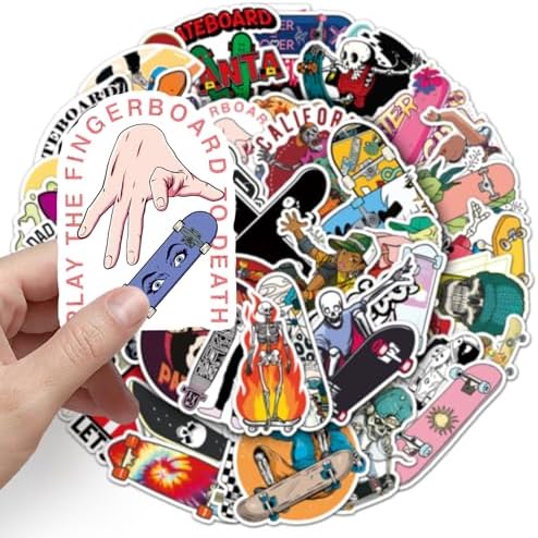 Cool Skateboard Stickers, 50 Pcs Finger Skateboarding Stickers for Adults, Vinyl Waterproof Sticker Packs Bulk for Laptop Water Bottles Suitcase Phone Case Luggage Car