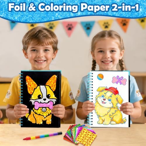 FUNNYB&G Foil Art Craft Kit for Kids, Sparkly Birthday Gift Toy for Kids | No Mess, Kids Ages 4-10 Create Sparkling Artwork, A Creative Gift for Birthdays, Holidays, Travel Activities,Screen-Free Fun