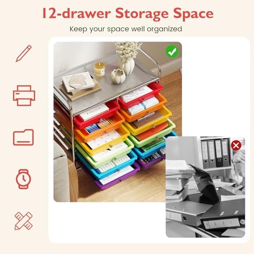 COSTWAY 12-Drawer Rolling Storage Cart, Utility Storage Organizer Cart