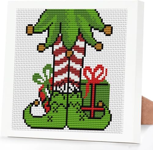 Christmas Grinch Stamped Cross Stitch Kits for Adults Beginners with Framed