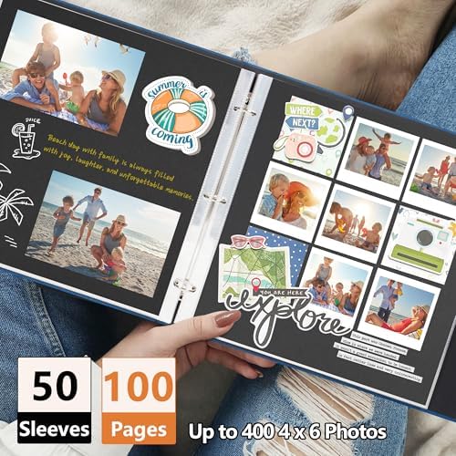 Vienrose Scrapbook Photo Album, 12x12 Inch, 3 Ring Binder, Blue, 100 Pages
