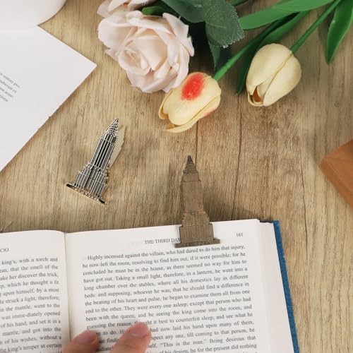2Pcs Vintage Metal Book Clip for Reading, Antique Bronze Alloy Book Clamps for Journaling & Notebooks, Decorative Vintage Paper Clips for Home Office School Stationery (Building)