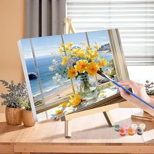 Vase Flower Paint by Numbers for Adults with Framed Canvas - Wooden Easel