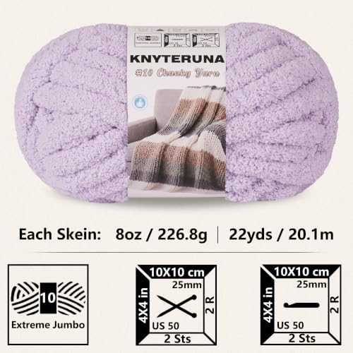 Chunky Yarn for Hand Knitting, #10 Chunky Blanket Chenille Yarn, Large Bulky Thick Jumbo Yarn, Super Chunky Knit Yarn for Crocheting, 8 Skein(8 oz 22 yds Each Skein), Lavender Fog