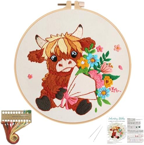 Nuberlic Highland Cow Embroidery Kit for Beginners