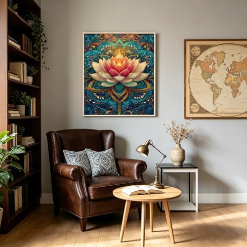 DIYDECORFUN Mandala Lotus Flower 5D Full Drill Diamond Art Kits for Adults & Beginners, Round Diamond Painting, DIY Gem Art & Diamond Dots, Stress Relief Crafts for Home Wall Decor, 12 x 16 Inch