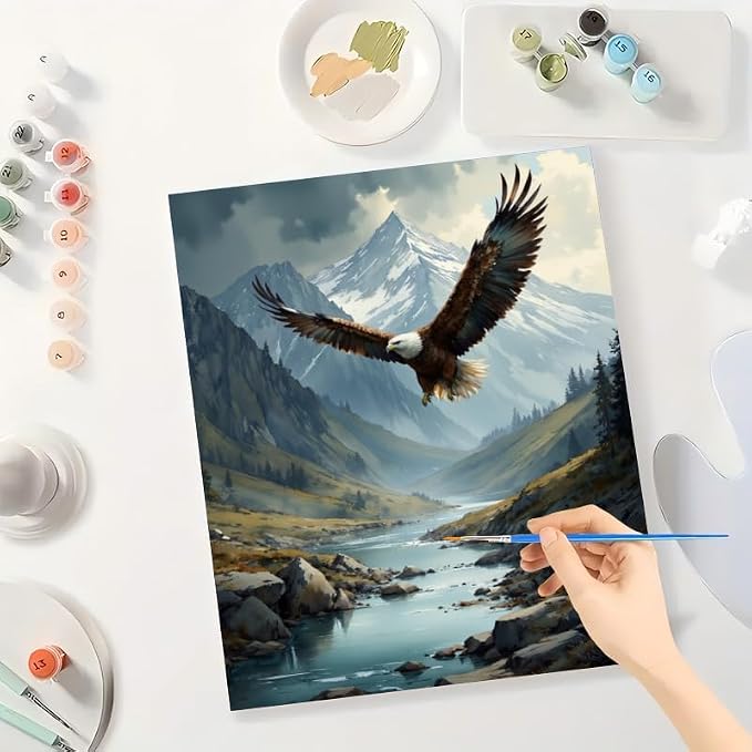 Eagle Soaring Paint by Numbers Kit for Adults - DIY Wildlife Painting on Canvas, Acrylic Paint Set, Suitable for Beginners, Perfect for Home Decoration or Gifts.(16X20IN Framed)