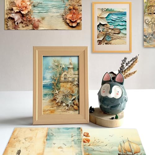 6x6 Scrapbook Paper Pad - Beach House Ocean Seashell 160gsm Cardstock, 24 Pcs Nautical Lighthouse Decorative Paper for Summer Travel Journal Supplies