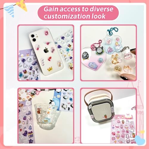 3D Puffy Stickers, Kawaii Resin Decorative Stickers for Phone Case, Notebook, Scrapbooking (Cute Animal)