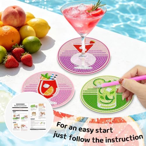Diamond Painting Coasters Kit with Holder, 8PCS Drink Diamond Art Coasters