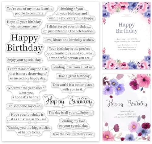 ORIGACH Happy Birthday Clear Stamps Birthday Sentiment Silicone Stamps for Cards Making DIY Scrapbooking Photo Album Decoration, 6.3x4.3inch