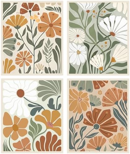 Yeaqee 4Pcs Diamond Art Kits for Adult Gem Painting Kit, Abstract Flowers