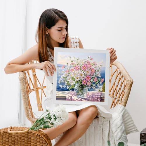 Bloomthread Daisy Flowers Diamond Painting Kits for Adults – Partial Drill Diamond Art Painting Kits for Holiday Gifts and Home Decor 12x12 Inches (Flower)