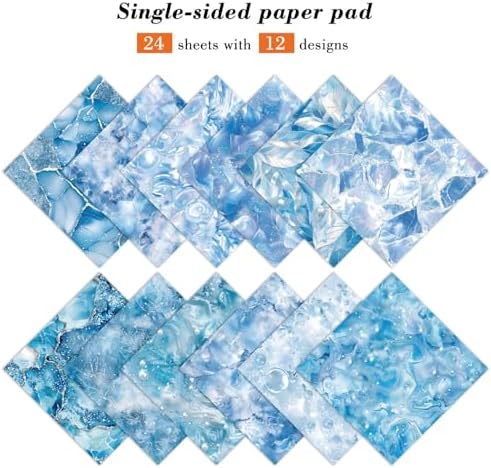 Blue Aesthetic Scrapbook Paper Pad, 24 Sheets 6 x 6 Inch Patterned Designed Wedding Decorative Decoupage for Card Making Folded Supplies Gift Wrapping Journals DIY Crafts Photo Album