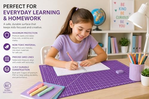 KC GLOBAL A1 (38"x26") Professional Grade Self-Healing Cutting Mat - Purple, Odor-Free, Reversible, Eco-Friendly, Durable, 2mm PVC Material, Premium Desk Mat for Crafters, Quilters, and Hobbyists
