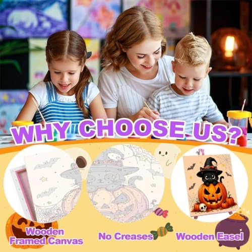 4 Pack Halloween Paint by Numbers Kit for Kids with Frame Easy 8x8 inch