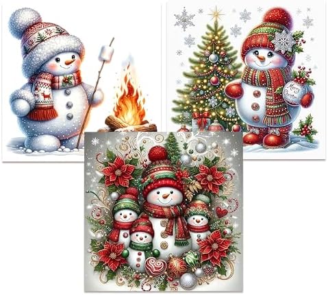EIBEILI Diamond Art Kits for Adults, 3-Pack Snowman Diamond Painting Kits for Beginner Round 5D Full Drill Diamond Dots Crafts for Home Wall Decor Gifts 14x14 Inch