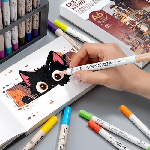 TRANSON 2 Pack A6 Mini Sketchbook Marker Pad, 110lb/160gsm Heavyweight Art Paper, No Bleed Through, 100 Sheets/200 Pages 4.13"x5.83" for Drawing & Sketching