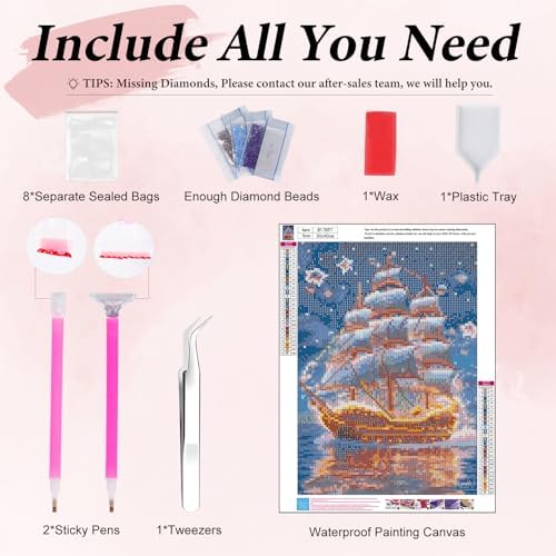 Yezavesu Pirate Ship Diamond Art Kits for Adults Beginners 12x16 Inch | Pirate Ship Diamond Painting, DIY 5D Full Round Drill Gem Art, Stress Relief Craft Kits, Home Wall Decor Gift