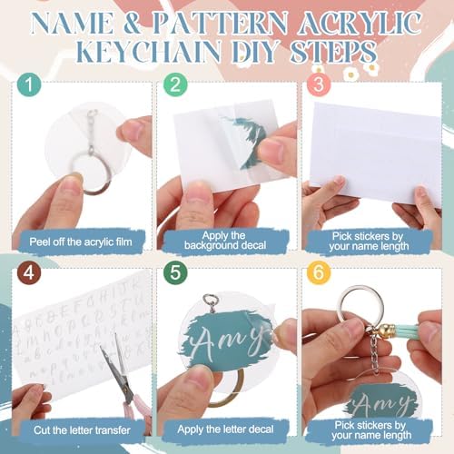 Tondiamo 12 Sets Acrylic Keychain Blanks Sets, DIY Name Keychains, Boho