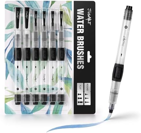 JusArt Water Brush Pens 6-Pack Leak-Proof Refillable Watercolor Pens