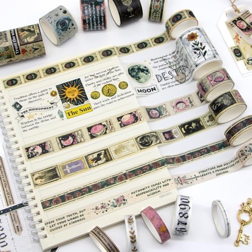 29 Rolls Washi Tape Set - Tarot Theme Decorative Masking Tape Colored Patterns, Vintage Adhesive Artists Tapes for Journaling Supplies, Diy Crafts, Scrapbooking, Junk Journal Supplies, School Supplies