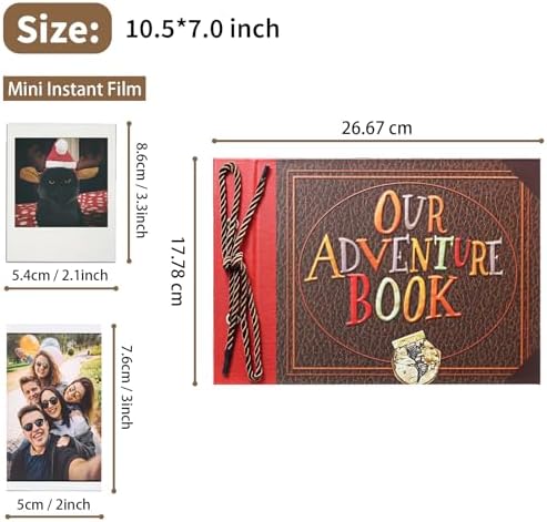 Scrapbook Photo Album,Our Adventure Book, Embossed Words Hard Cover Movie Up Travel Scrapbook for Anniversary, Wedding, Travelling, Baby Shower, etc (Adventure Book)