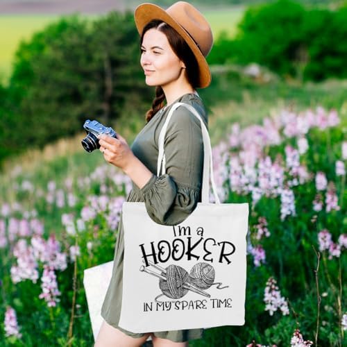 Crochet Knitting Humor Yarn Gifts Canvas Tote Bag, Reusable Grocery Shopping Bags for Crocheters Christmas