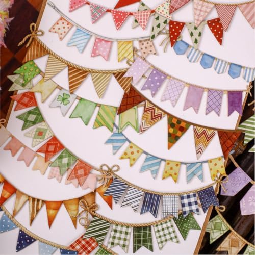 96 Pcs Color Flag Stickers, 6 Packs Garland Bunting Cardstock Kit
