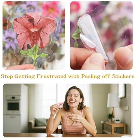 Dizdkizd 320Pcs Realistic Transparent Flower & Wax Seal Stickers - Easy Peel Clear Botanical Decals for Scrapbooking, Wedding Invitations & Resin Art Crafting - Reusable Box for Journalers
