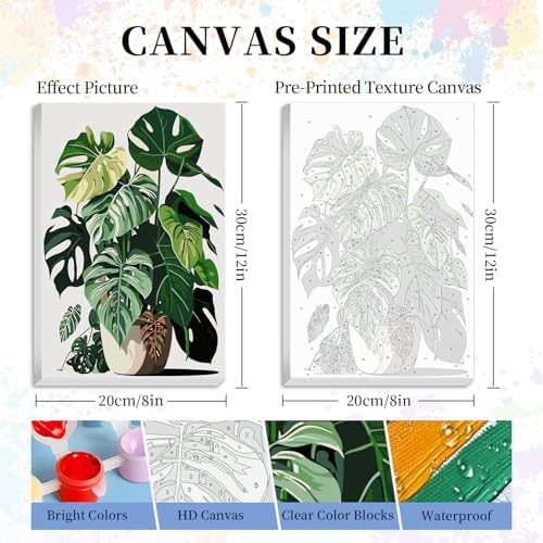 Framed Paint by Numbers Kit for Adults Beginners – Tropical Green Plants