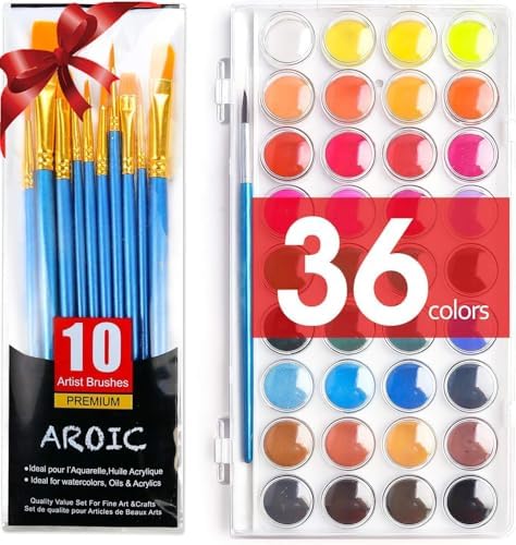 AROIC Watercolor Paint Set, 36-Color Watercolor Paint with 10 Brushes