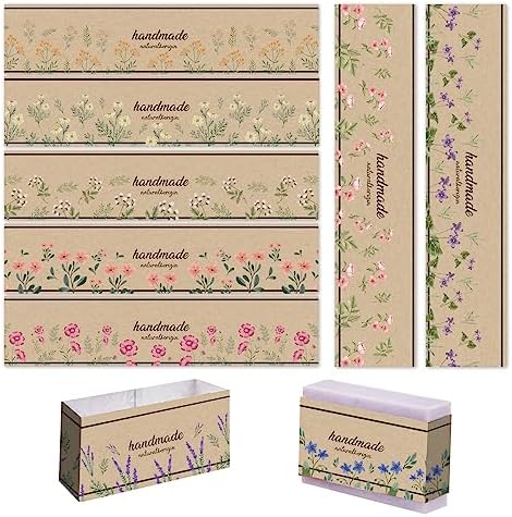 PH PandaHall 90pcs Soap Packaging Paper 9 Styles Soap Wrapper Kraft Paper Texture Soap Wrap Paper Tape Vertical Soap Paper Tag Soap Sleeves Covers for Homemade Soap Bar Packaging, 8.2 Inch Long