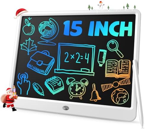 TEKFUN 15" LCD Writing Tablet Whiteboard Style, Large Reusable Writing Pad for Kids & Home, Electronic Note Board for Learning, Memo, and Daily Use, Screen-Free Drawing Tablet (White)