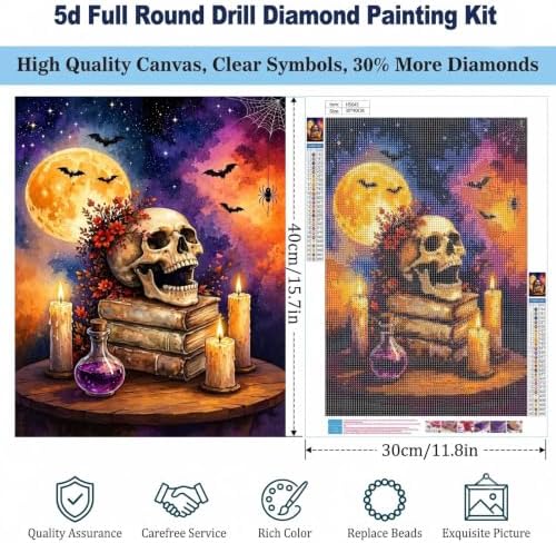 Skull on Books Diamond Art Kits for Adults, Halloween Diamond Painting