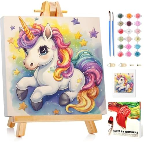 Unicorn Paint by Numbers Kit for Kids, 8x8 inch