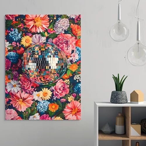 AIBOERL Diamond Art Kits for Adults,Disco Ball Diamond Painting Wall Decor | Round Drill Flower Diamond Painting for Beginners DIY Rhinestone 5D Diamond dots(Gemstone Craft)Wall Art Gift 12x16IN