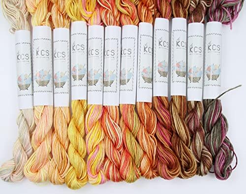 KCS Big skeins of 25 Meters Size 25 Color Variegated Cross Stitch Stranded Threads,12 skeins,08