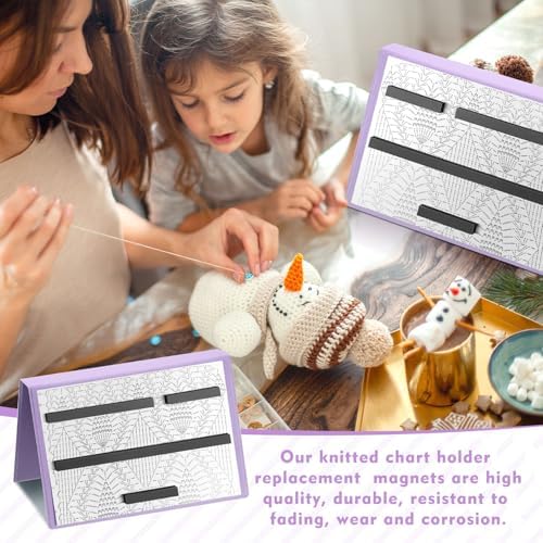 Flutesan 1 Pcs Knitting Pattern Holder, Fold up Cross Stitch Knitting Chart Keeper with Replacement Magnets, Magnetic Cross Stitch Accessories (Folded Size 6.1 x 9 Inch,Purple)