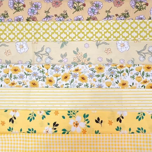 Cotton Fabric DIY Making Supplies Quilting Patchwork Fabric Fat Quarter Bundles DIY for Quilting Cotton Patchwork Cushions (Yellow Flowers, 20" x 20")