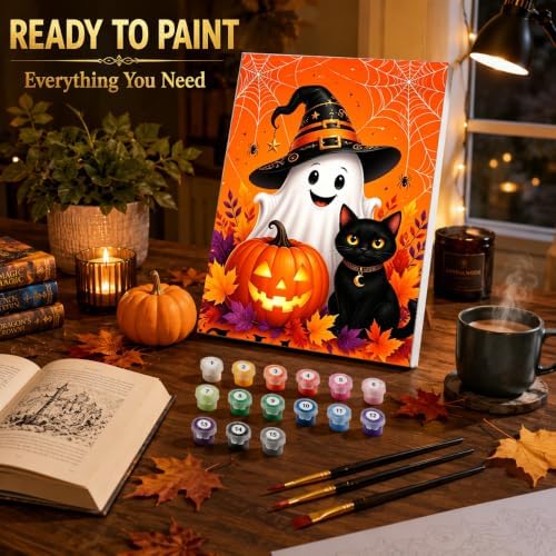Halloween Paint by Numbers Kit for Kids with Frame Easel Ghost 8x12 inch