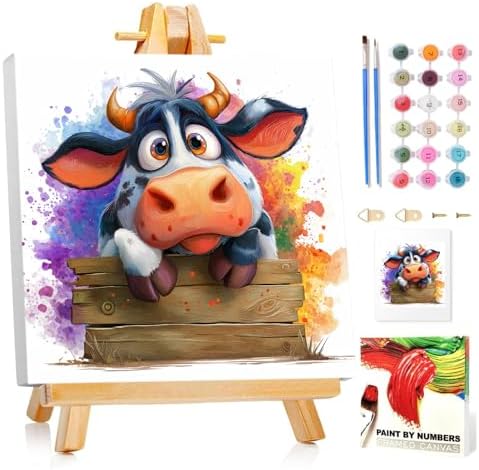Cow Paint by Numbers Kit for Kids, 8x8 inch