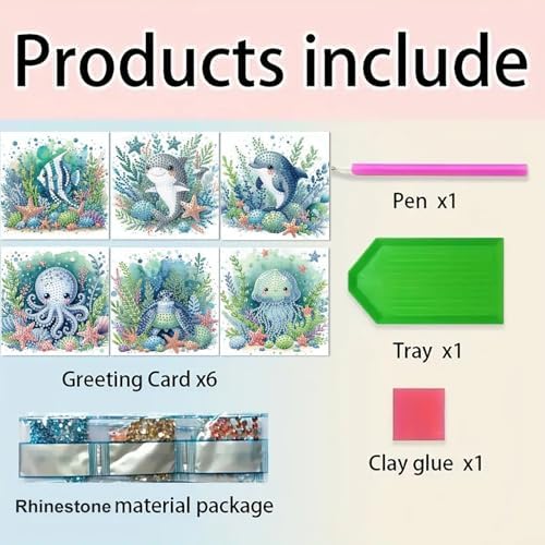LSQFS Diamond Art Cards with Envelopes, 6Pcs Beach Diamond Painting Cards