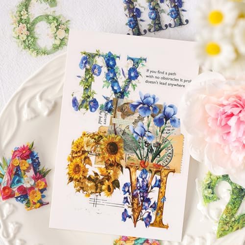 Alideco 6pcs Decorative Adhesive Tapes Vintage Flowers By the Numbers PET Tape Great for Bullet Journal Supplies, Arts, Scrapbook, DIY Crafts, Planners (shuzimima)
