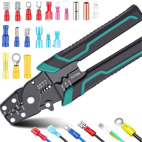 smseace Wire Crimping tool Wire crimper,stripper and cutter for insulated/Bare/Heat Shrink connectors(22-10 AWG) Multifunctional stripping crimping pliers (No connector included)
