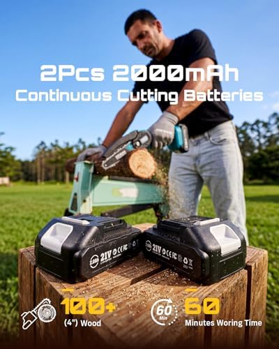 Seesii Mini Chainsaw, 6-inch Mini Chainsaw Cordless, Handheld Electric Power Chain Saw with 2 Batteries, for Tree Trimming Wood Cutting, Best Gifts for Father, Dad, Husband, Men