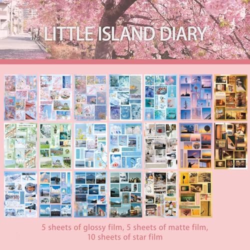 Japanese Kawaii Sticker Book - 20 Sheets Cute Cherry Blossom Island Vibe Stickers for Journals, Planners, Scrapbooking & Water Bottles - Holographic Glitter Vinyl Decals (277 Pcs, Pink)
